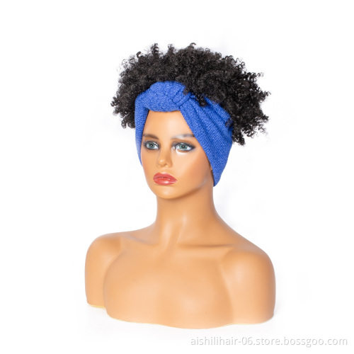 Wholesale vendors headband wigs stort kinky curly wigs  hradband synthetic hair wigs for black women